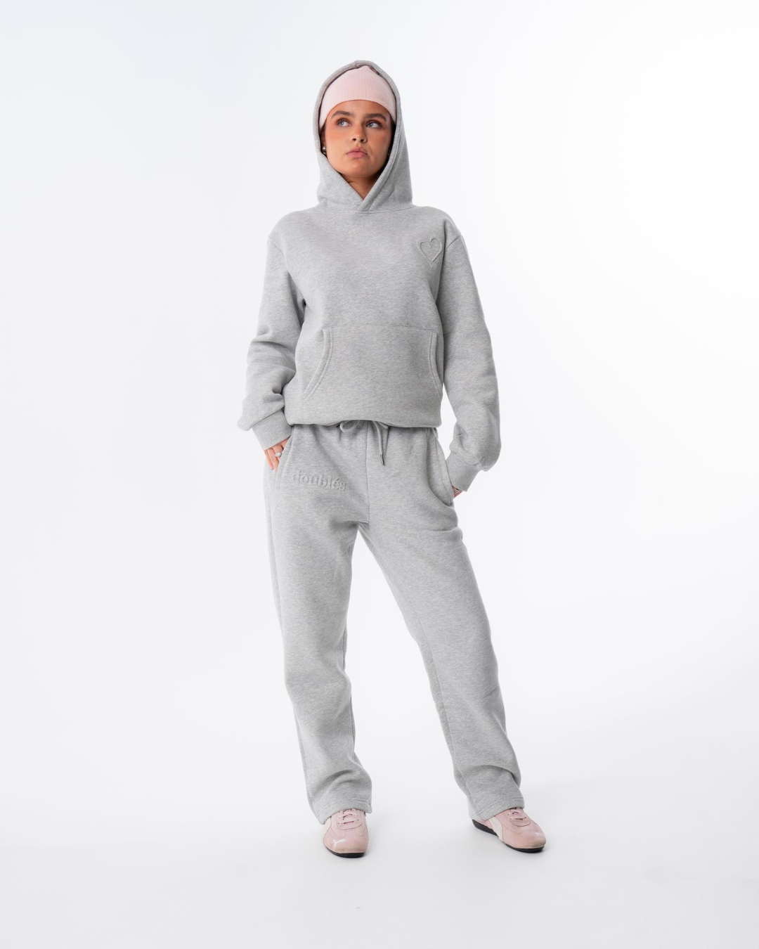 Embossed Hoodie Lysegrå