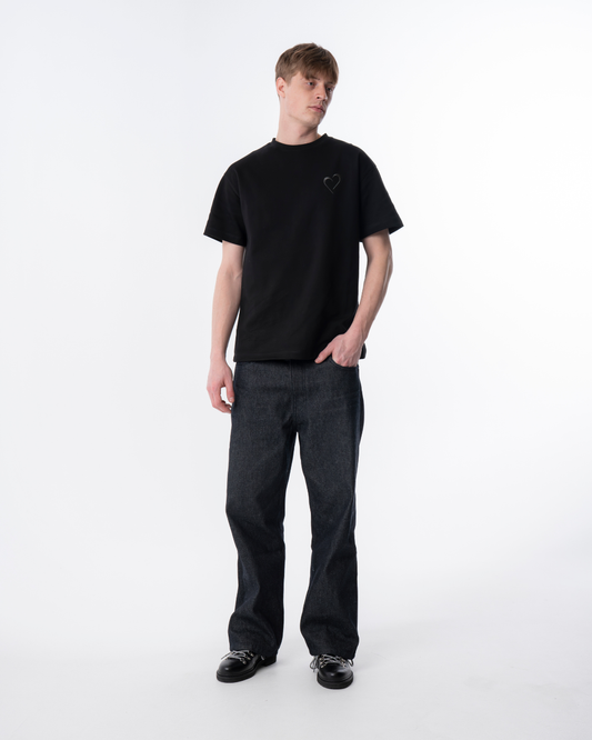 Heavyweight T-Shirt with Grey Heart - Black