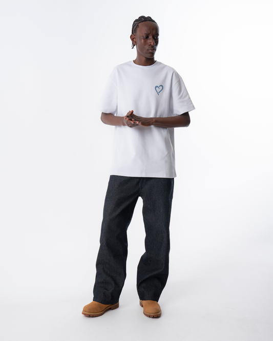 Heavyweight T-Shirt with Blue Heart - White