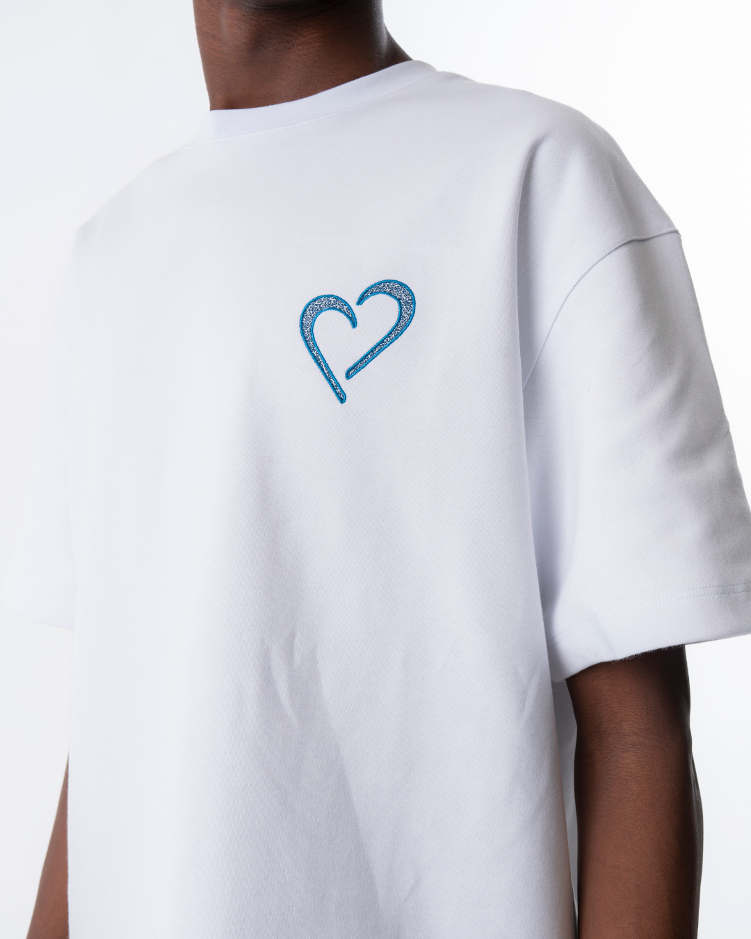 Heavyweight T-Shirt with Blue Heart - White