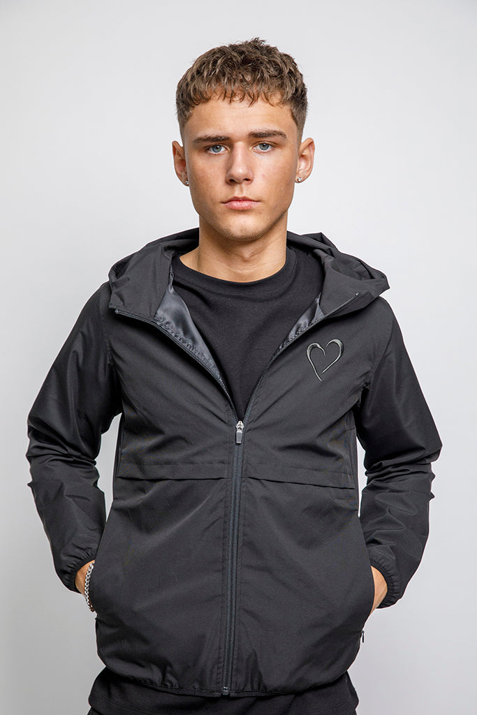 Windjacket med Logo bagpå Sort