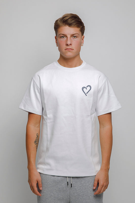 Heavyweight T-Shirt with Blue Logo - White