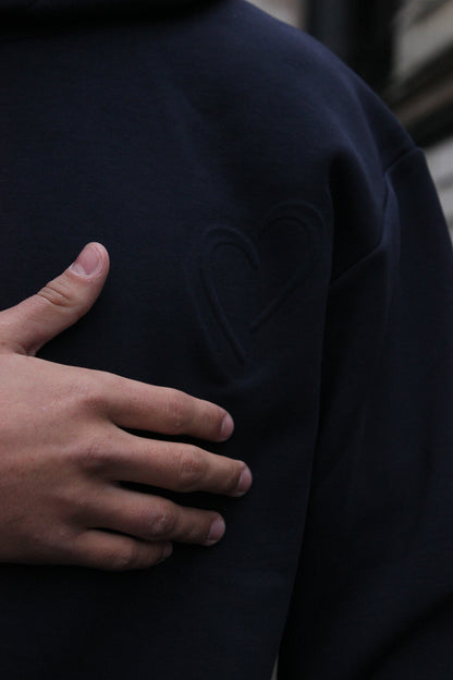 Midnight Blue Cloud Hoodie med Embossed Logo