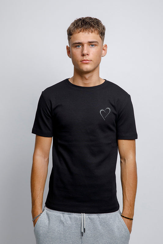 Slim Fit T Shirt med Hjerte - Sort